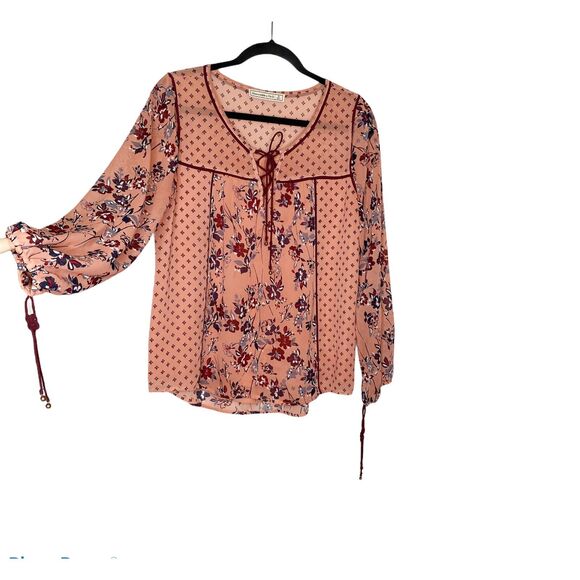 Abercrombie & Fitch Bishop Sleeve Tunic Top Sz Small Bohemian Floral Semi Sheer - Picture 1 of 6
